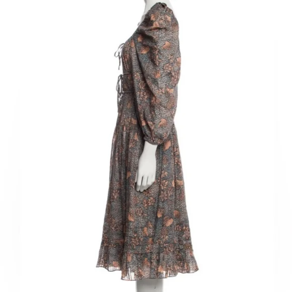 Ulla Johnson Isla Pleated Puff Sleeve Flouncy Floral Midi Dress - Picture 8 of 16